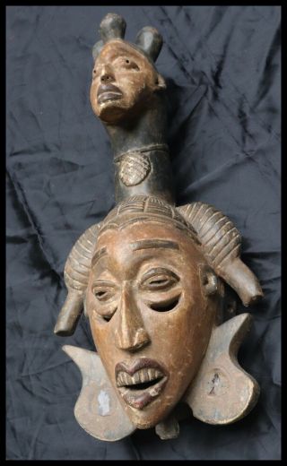 Antique African Tribal Mask with Extra Head Large 7