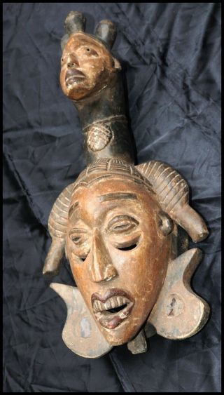 Antique African Tribal Mask with Extra Head Large 9
