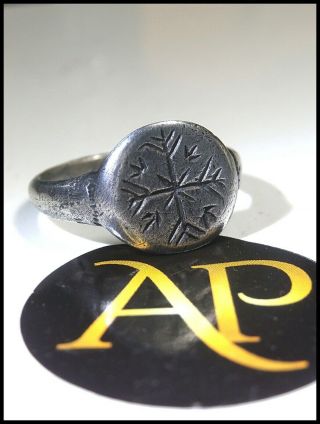 Rare Early Medieval Silver Norse Viking Decorated Finger Ring – ‘Helm of Awe’ 5
