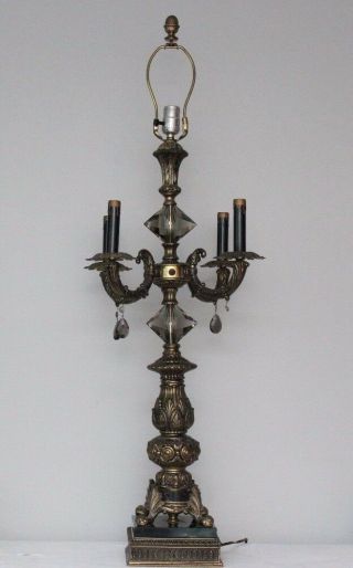 Vintage Morton Antique Brass Gothic French Candelabra Marble Base Lamp 41