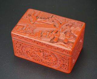 Antique Chinese Wood Deep Carving Embossed Red Lacquer Box