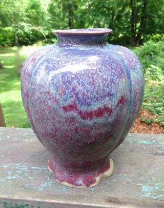 Antique Jun Ware Flambe Chinese Pottery 11 " Vase Red Purpl Blue Shiwan