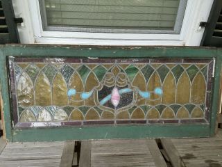 Antique Leaded Stained Glass Window Panel Frame Reclaim Salvage 48 