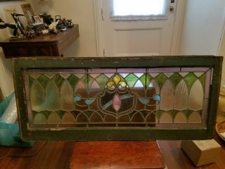 Antique Leaded Stained Glass Window Panel Frame Reclaim Salvage 48 