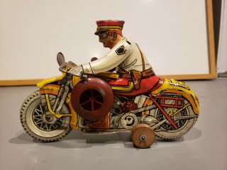 Vintage Marx Motorcycle Cop Tin Litho Toy Police Wind Up -