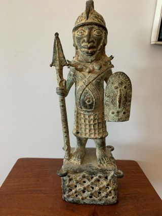 Very Old Large Benin Bronze Figure 18 " Tall