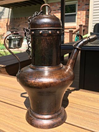 Stickley Brothers Hammered Copper Pitcher Vase Patina Huge Arts Crafts