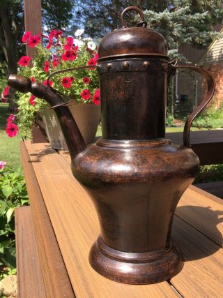 Stickley Brothers Hammered Copper Pitcher Vase Patina Huge Arts Crafts 7