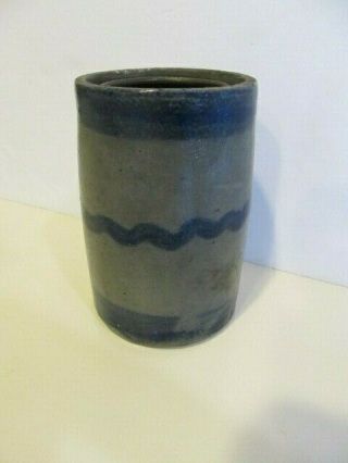 Ca 1860 Stoneware Canning Jar With Cobalt Stripes