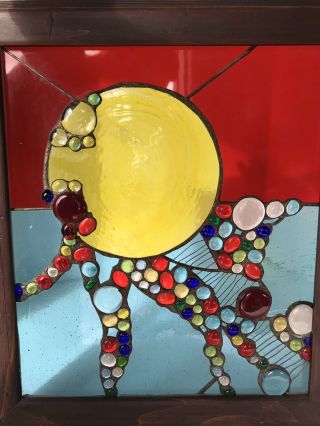 Signed Mcm Abstract Sun Jeweled Roundels Jelly Belly Stained Glass Window 20 "