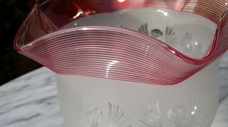 Victorian Cranberry Clear Glass Oil Lamp Shade Acid Etched Angels 4 