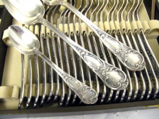 Louis Xv Orfevrerie Ercuis Silver Flatware 37pc.  W/ladle & Box