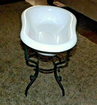 ANTIQUE FRENCH PORCELAIN BIDET w/ ORNATE IRON STAND J.  B.  MODELE & MARQUE 10