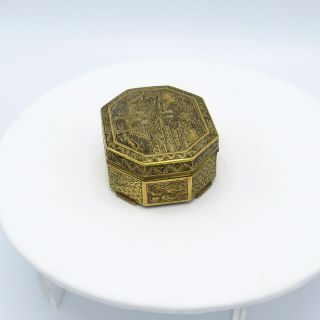 Antique Japanese Damascene Octagonal Brass Box,  Beautifully Hand Crafted,  NR 3