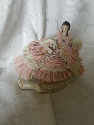 Vintage Large German Dresden Lady In Pink OUTSTANDING 12