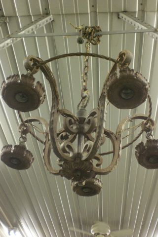 VINTAGE WROUGHT IRON CHANDELIER GOTHIC CEILING LIGHT FIXTURE VICTORIAN SCARY OLD 2