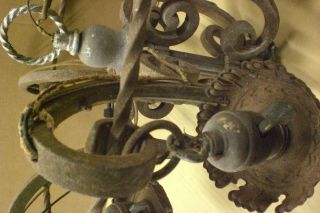 VINTAGE WROUGHT IRON CHANDELIER GOTHIC CEILING LIGHT FIXTURE VICTORIAN SCARY OLD 9