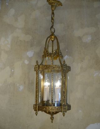 4 LIGHTS OLD BRASS HANGING LANTERN CHANDELIER LAMP FOYER BRASS ANTIQUE SHAPE 2
