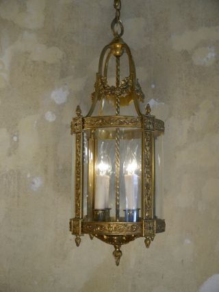 4 LIGHTS OLD BRASS HANGING LANTERN CHANDELIER LAMP FOYER BRASS ANTIQUE SHAPE 3