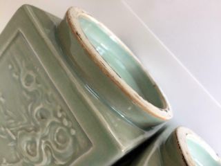 Signed Pair Celadon Chinese Antique Republican Porcelain Cong Vases 10