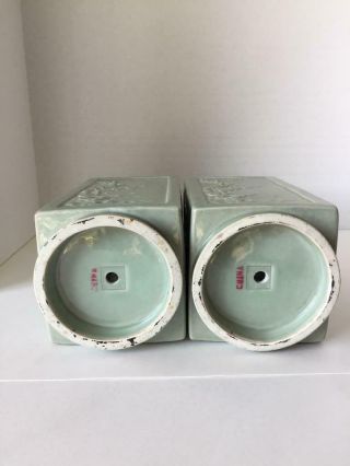 Signed Pair Celadon Chinese Antique Republican Porcelain Cong Vases 6