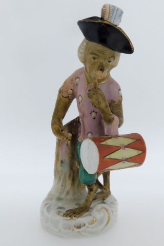 19c Carl Schneider Porcelain Monkey Band Figurine - Drummer Musician - 3 Dhc Pc