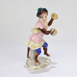 Vintage Aelteste Volkstedt German Porcelain Monkey Band Figurine - Tambourine PC 6