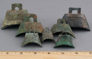 7 Antique Ancient Chinese Ceremonial Burial Bronze Bells,
