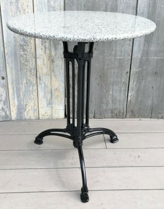 Vintage French 24 " Round Marble Top Black Cast Iron Pedestal Base Bistro Table