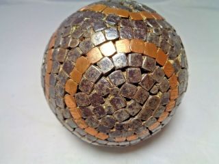 Rare Antique Wood & Nail Bocce Pentanque Ball W/ Unique Circle Designs 1800 