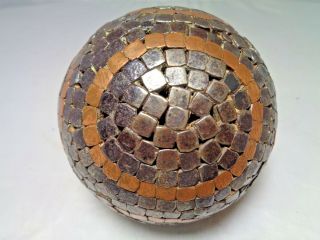 Rare Antique Wood & Nail Bocce Pentanque Ball w/ Unique Circle designs 1800 ' s 2