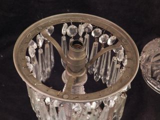 Antique American Brilliant Cut Glass Mushroom Table Lamp 30 Crystal Prisms VGC 12