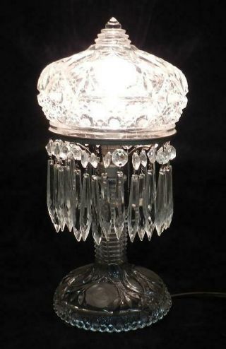 Antique American Brilliant Cut Glass Mushroom Table Lamp 30 Crystal Prisms VGC 2