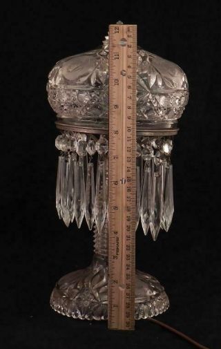 Antique American Brilliant Cut Glass Mushroom Table Lamp 30 Crystal Prisms VGC 3