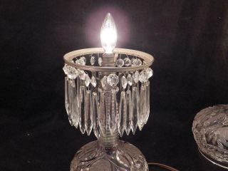 Antique American Brilliant Cut Glass Mushroom Table Lamp 30 Crystal Prisms VGC 4