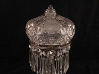 Antique American Brilliant Cut Glass Mushroom Table Lamp 30 Crystal Prisms VGC 5