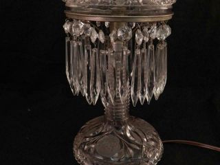 Antique American Brilliant Cut Glass Mushroom Table Lamp 30 Crystal Prisms VGC 6