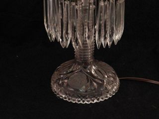 Antique American Brilliant Cut Glass Mushroom Table Lamp 30 Crystal Prisms VGC 7