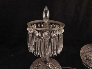 Antique American Brilliant Cut Glass Mushroom Table Lamp 30 Crystal Prisms VGC 9