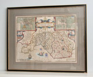 Antique c17th John Speede Map,  Wales,  Cardiff,  Glamorganshire 1610,  Dual Aspect 2