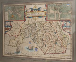 Antique c17th John Speede Map,  Wales,  Cardiff,  Glamorganshire 1610,  Dual Aspect 3