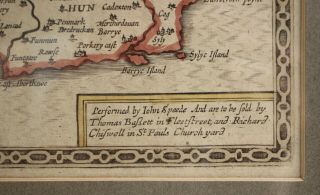 Antique c17th John Speede Map,  Wales,  Cardiff,  Glamorganshire 1610,  Dual Aspect 7