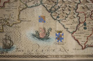 Antique c17th John Speede Map,  Wales,  Cardiff,  Glamorganshire 1610,  Dual Aspect 8