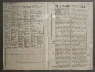 Antique c17th John Speede Map,  Wales,  Cardiff,  Glamorganshire 1610,  Dual Aspect 9