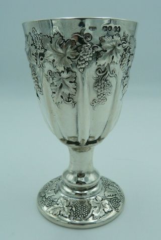 Handsome Victorian Silver Goblet / Wine Cup 1852 Grapes & Vines & Gilt Interior
