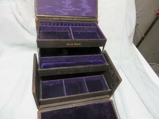 ANTIQUE SALEMAN SAMPLE JEWELRY TRAVEL CASE,  SECTIONED TRAVELING LEATHER CASE,  BOX 5