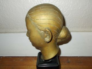 VTG GIA - LOI Brass Asian Women Head Sculpture 1950 - 60 ' s 2