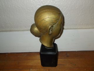 VTG GIA - LOI Brass Asian Women Head Sculpture 1950 - 60 ' s 4