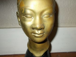 VTG GIA - LOI Brass Asian Women Head Sculpture 1950 - 60 ' s 8