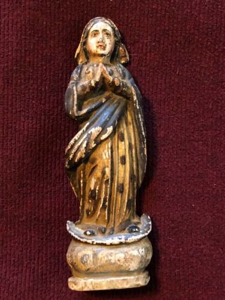 19th Century Wood Santo Santo Carving Virgin Mary Maria Polychrome